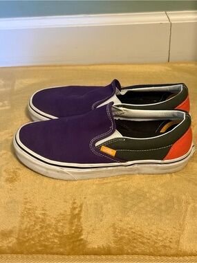 Vans Purple, Dark Grey/Black & Orange Slip-On Sneakers Womens 8
